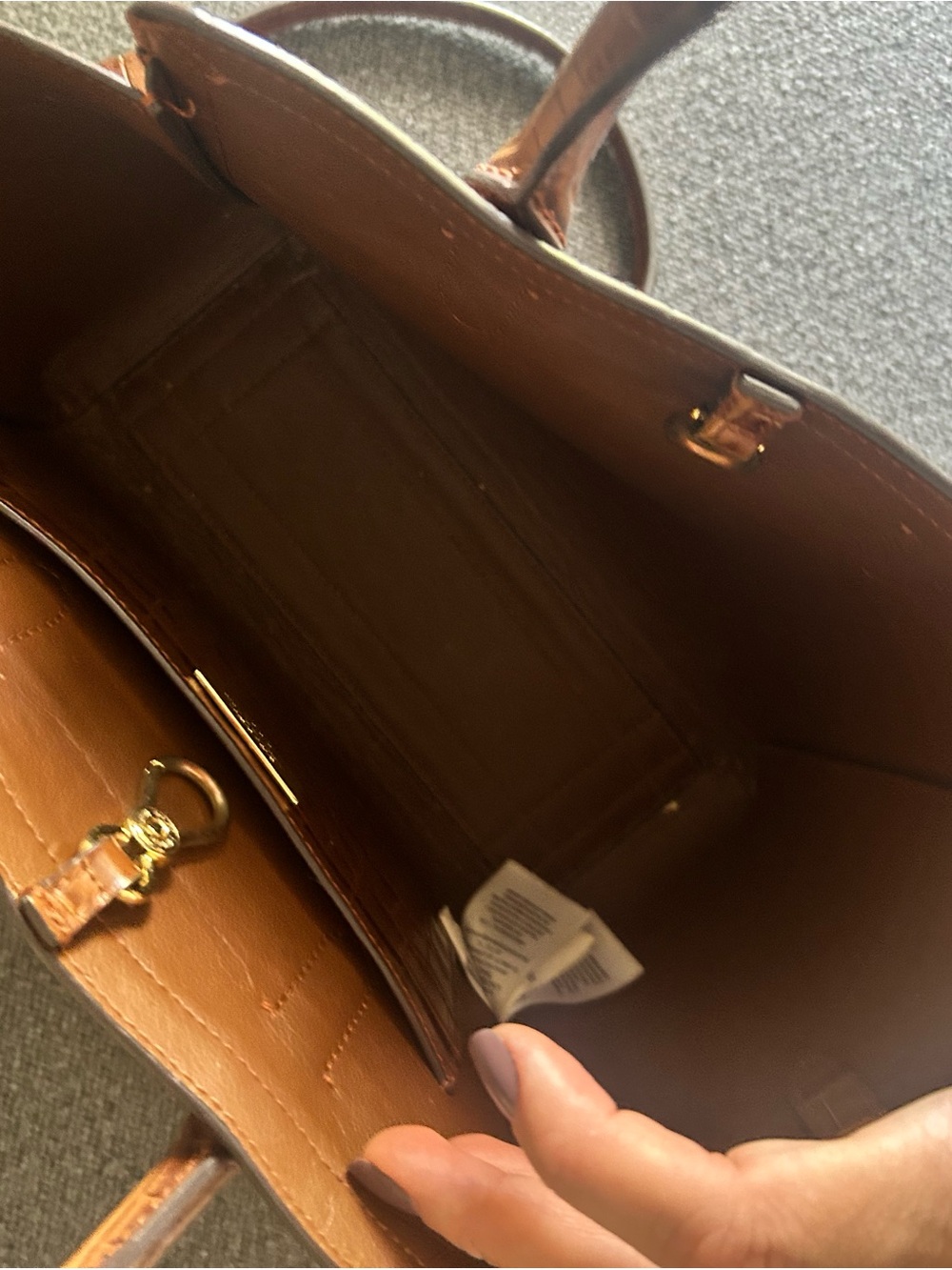 Lauren Ralph Lauren Cognac Croc-Embossed Leather Satchel - Picture 3 of 3